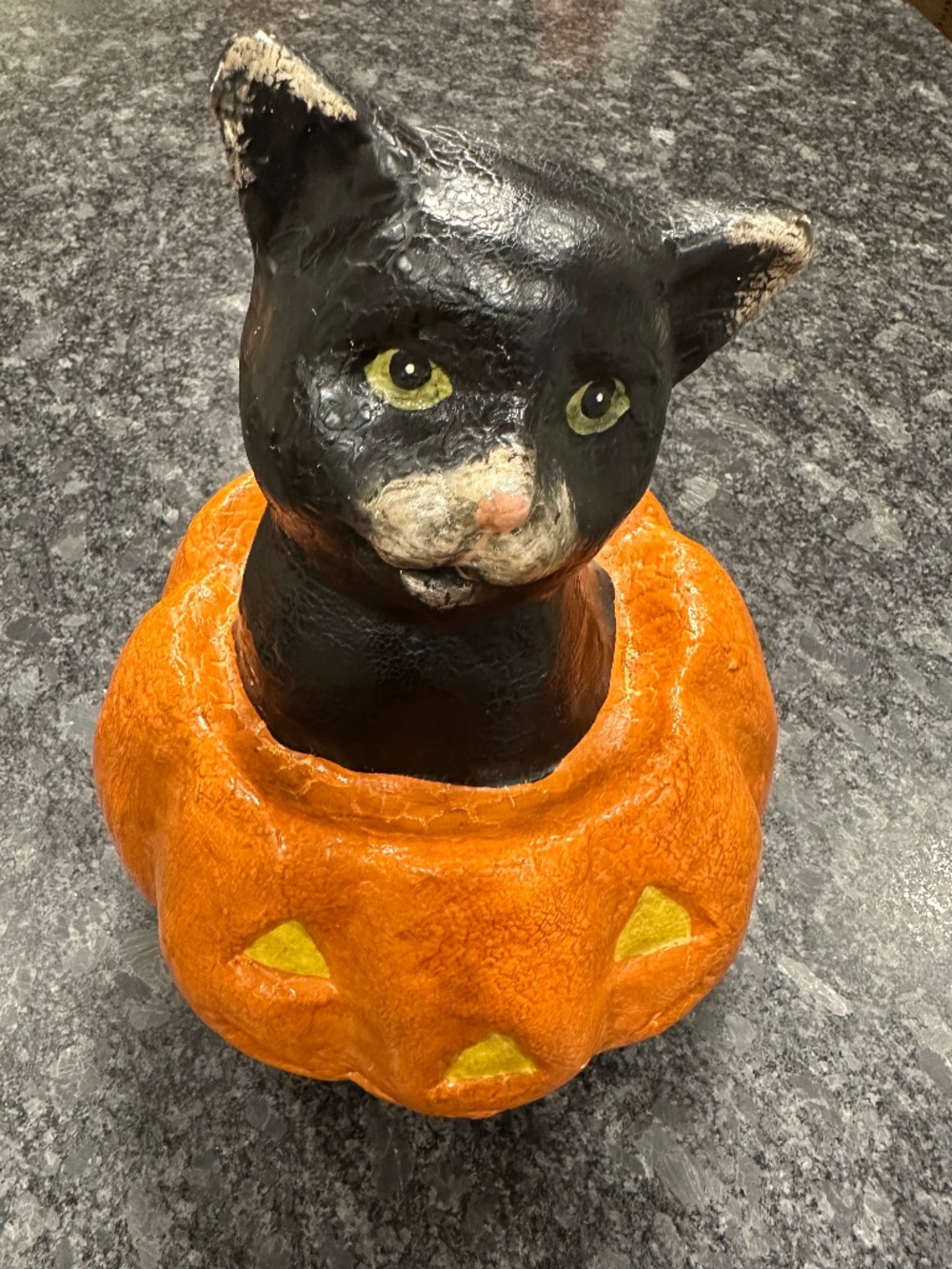 Bethany Lowe Design Cat in Pumpkin for Halloween